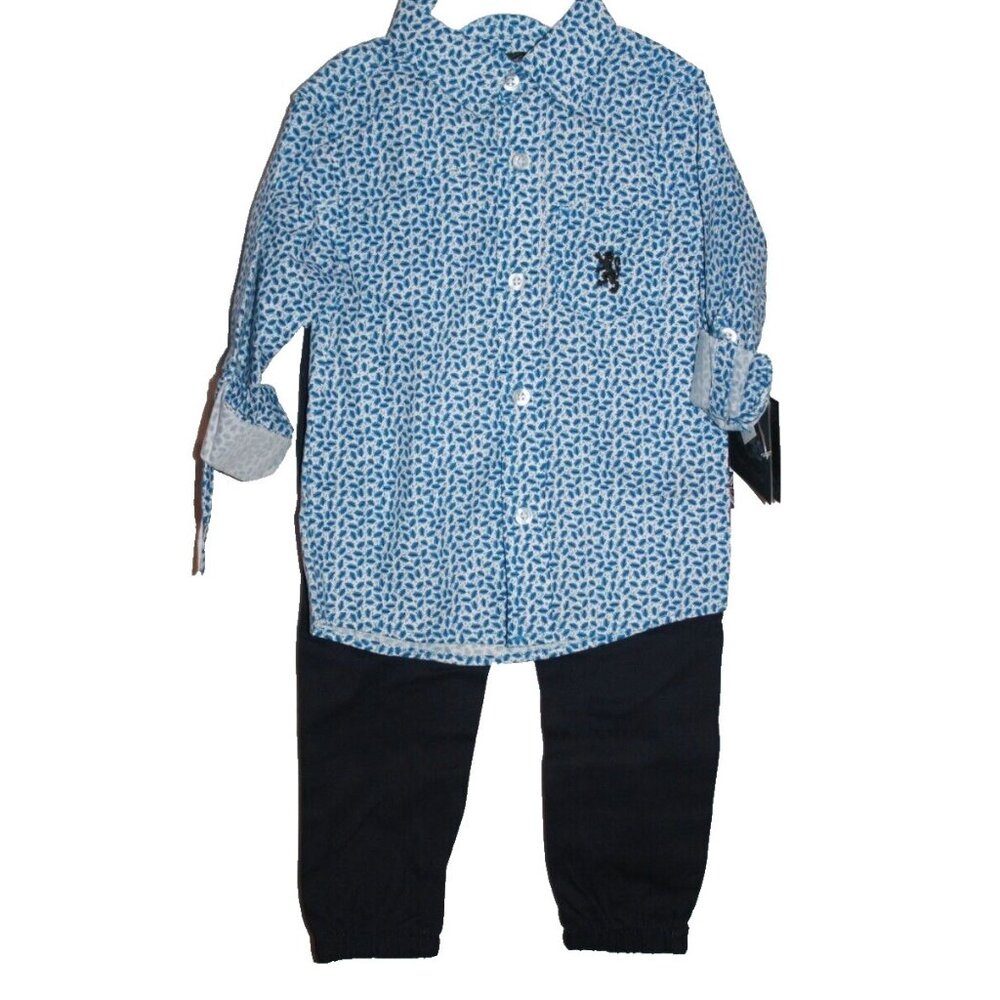 English Laundry Boy's 2-Piece Set Dress Pants Shirt Blue White Size 3T NEW